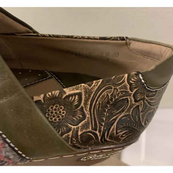 L'Artiste Zagabank Clog Size 9 Olive Multi Leather & Woven Textile Slip On Boho - Picture 9 of 9